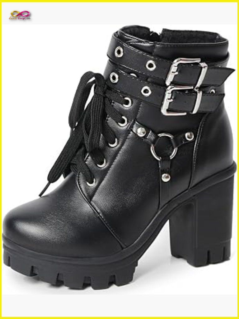Platform Combat Boots Chunky Heel Ankle Booties Lace Up Gothic Zip Punk Round